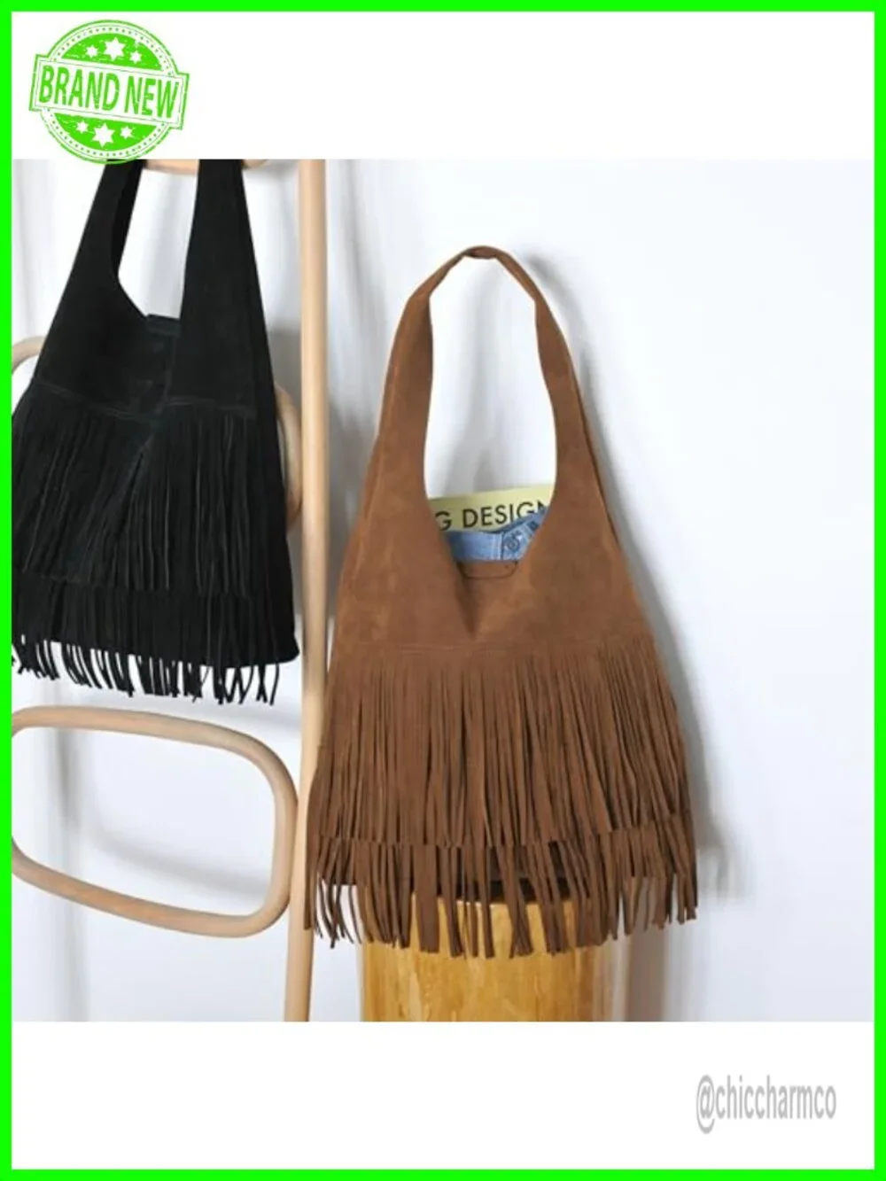 Faux Suede Fringe Hobo Bag with Magnetic Snap Closure